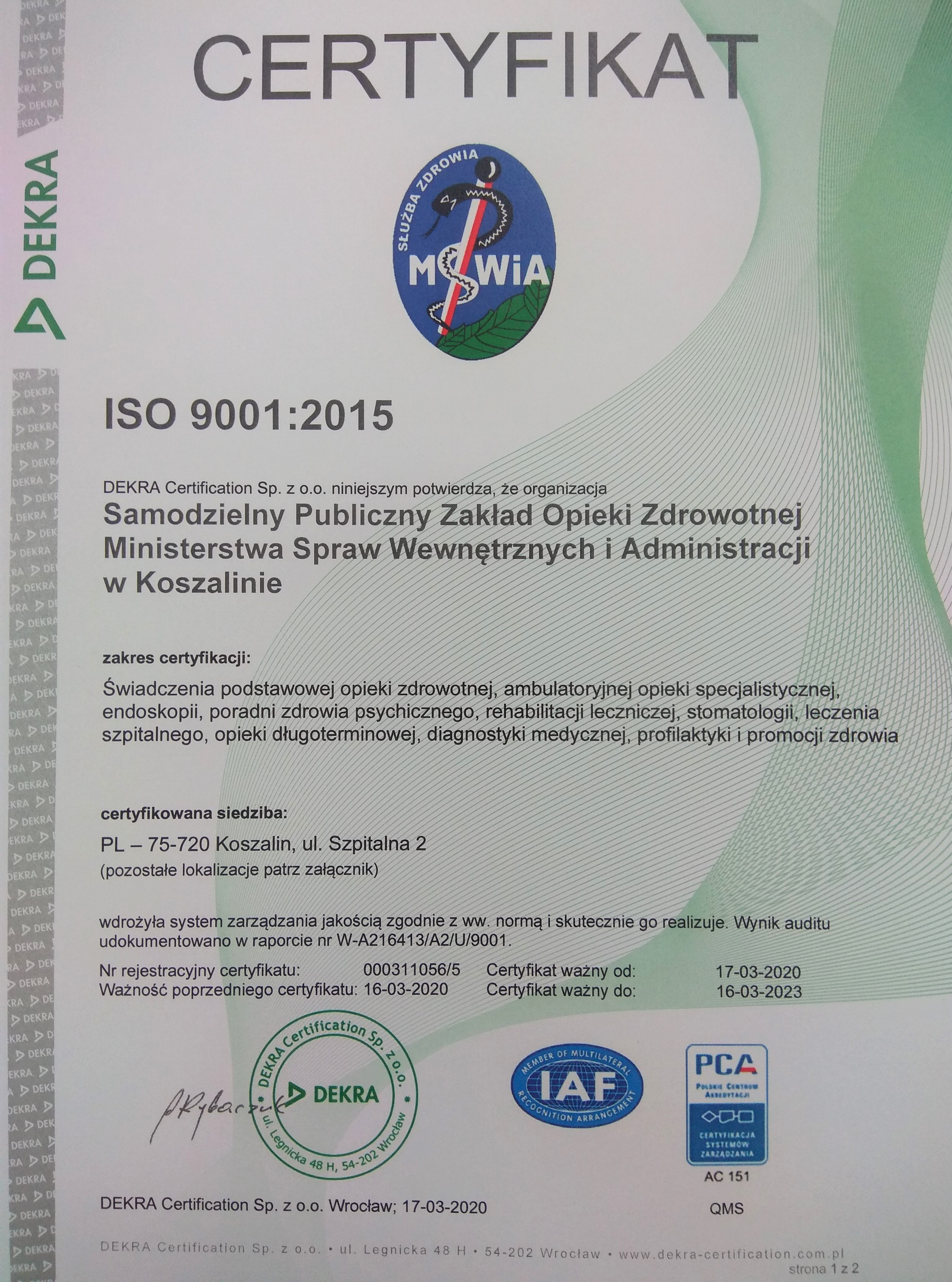 Certyfikat ISO 2020